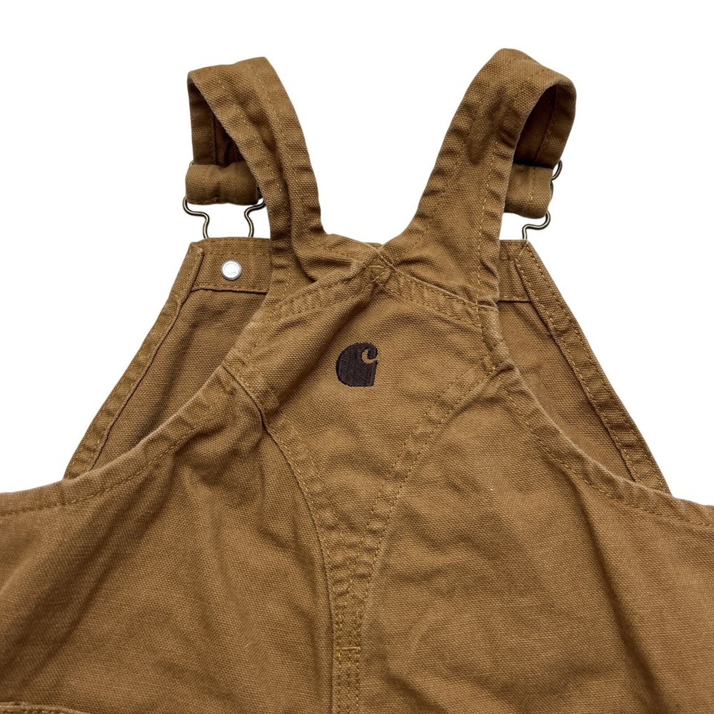 Carhartt 2T Baby Toddler Canvas Bib Overall in Brown Reinforced Knees Cotton - Picture 9 of 10